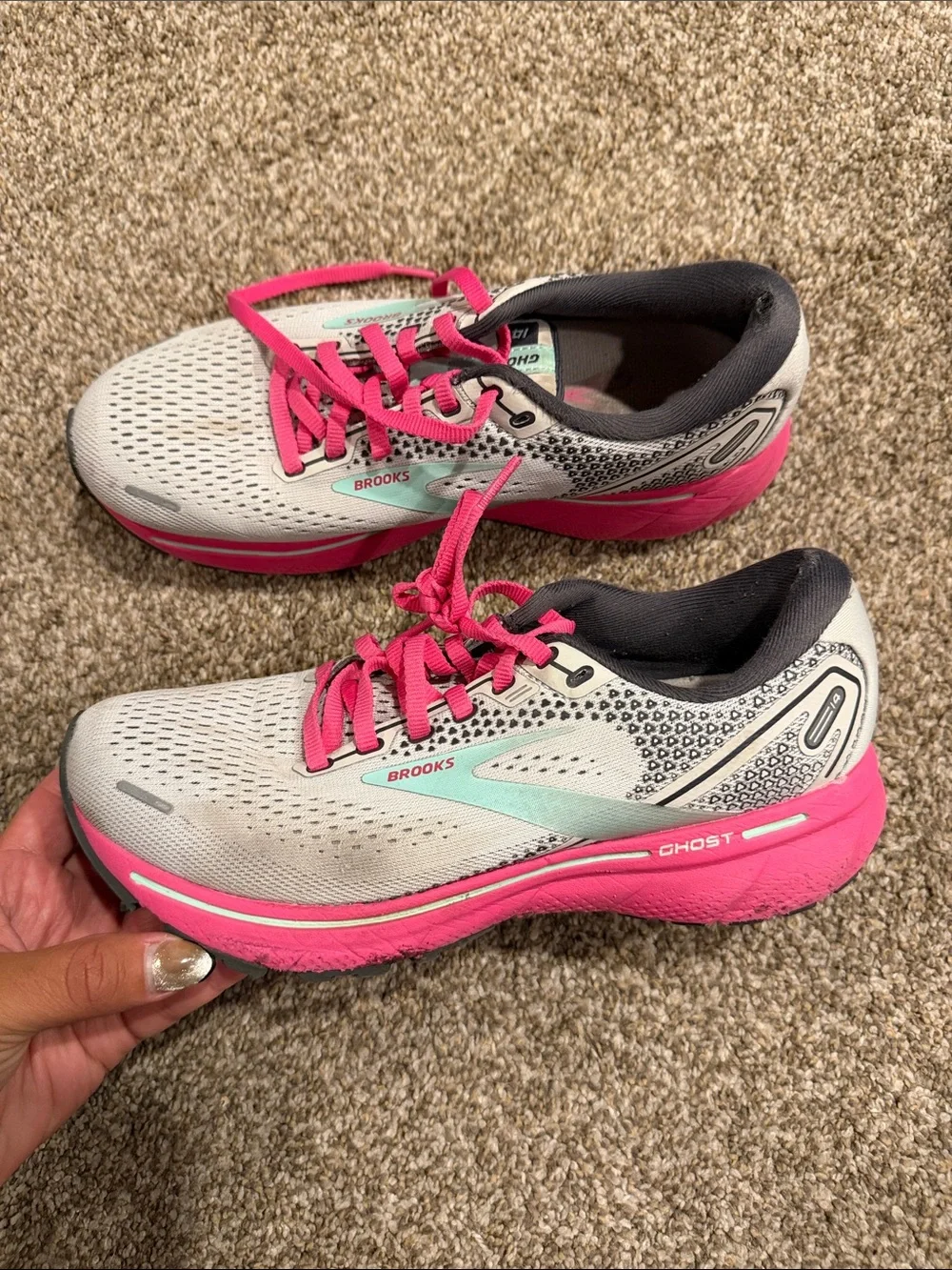 Brooks Ghost Running Sneakers in White and Pink
